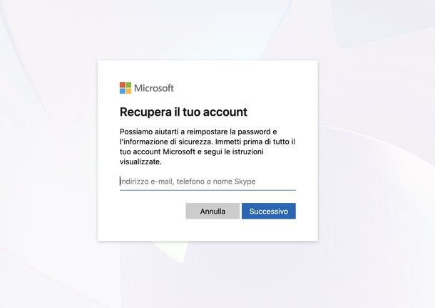 Recuperare password Outlook