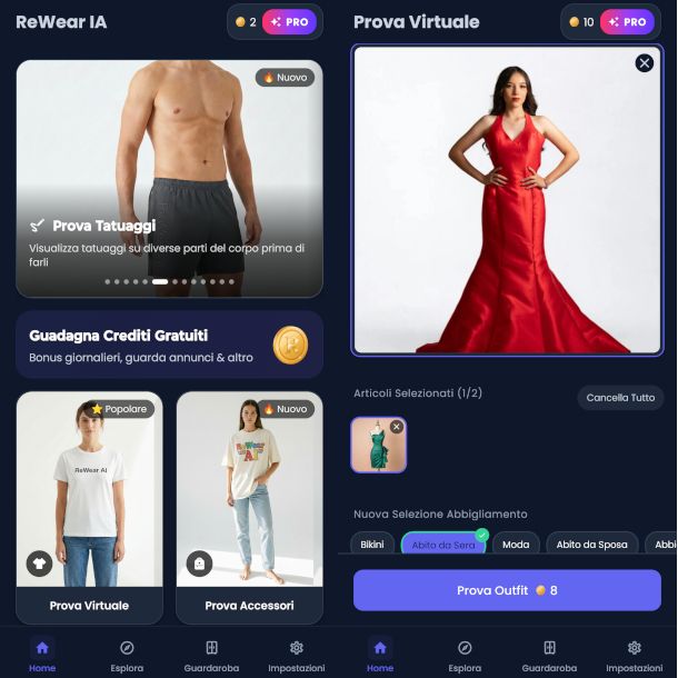 schermate app ReWear