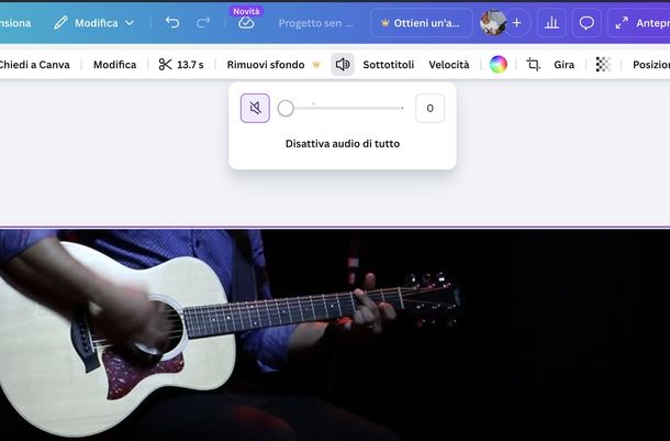 Togliere audio da video Canva Web