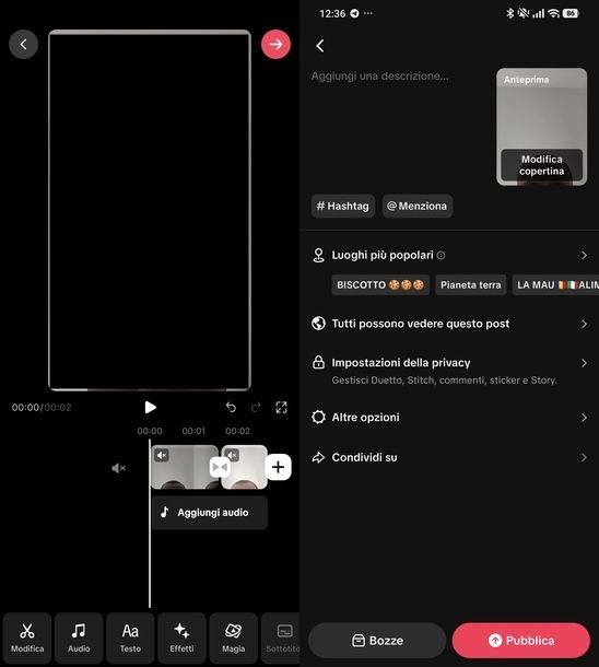 Togliere audio da video TikTok