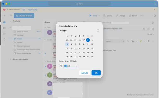Programmazione mail Outlook su Mac