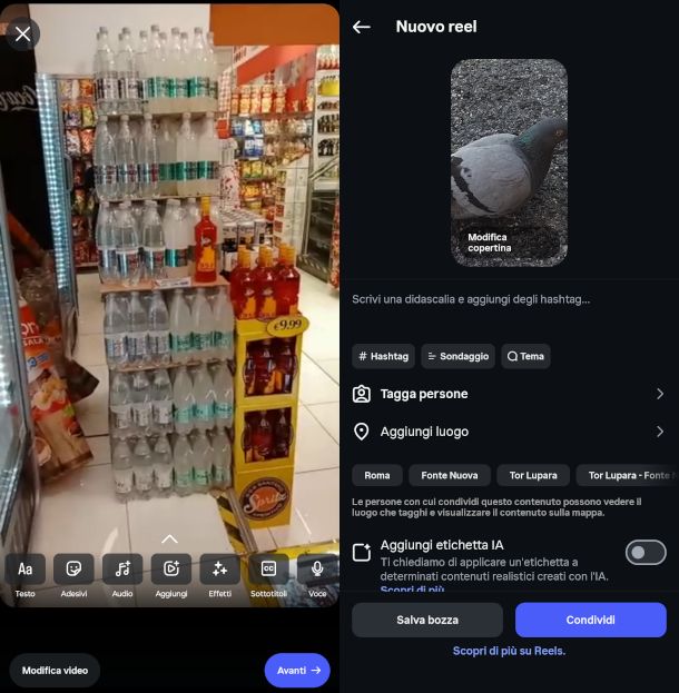 schermate aggiunta sottotitoli Instagram Reels