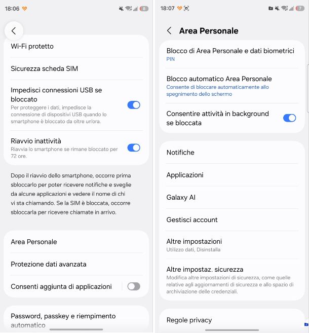 Come impostare l'Area Personale di Samsung