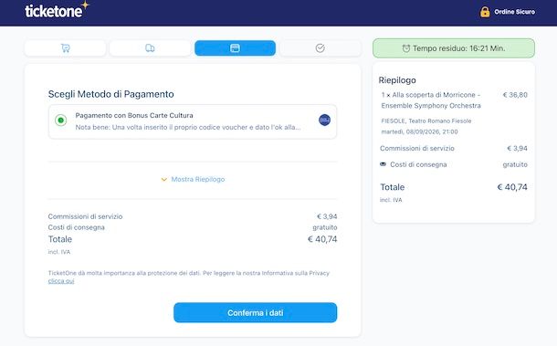 Pagare con Carta Cultura su TicketOne