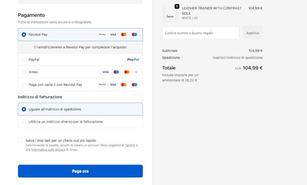 Pagamento online con Revolut Pay