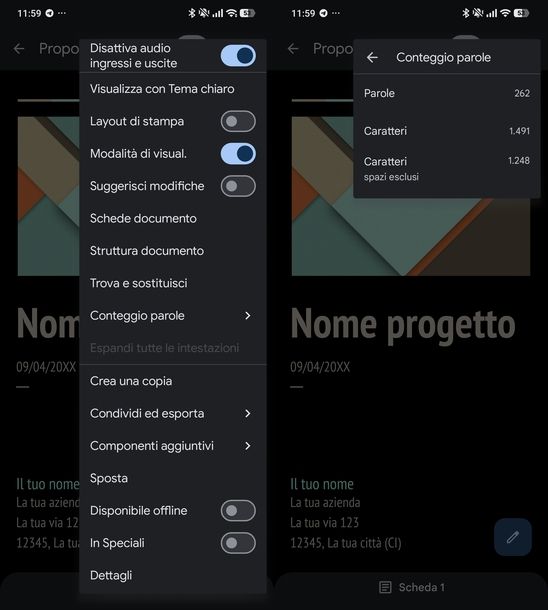 Contare caratteri Documenti Google Android