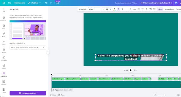 funzione per sottotitoli su Canva da Web
