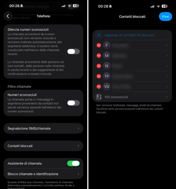 Sbloccare contatti personali