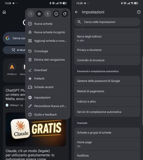Vedere password salvate su Android Google Chrome