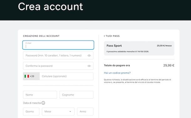 Creare account NOW