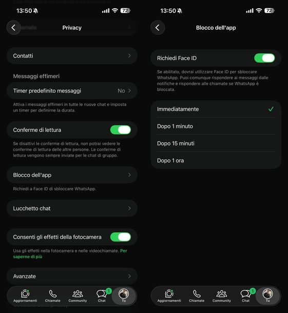 Mettere Face ID su app WhatsApp