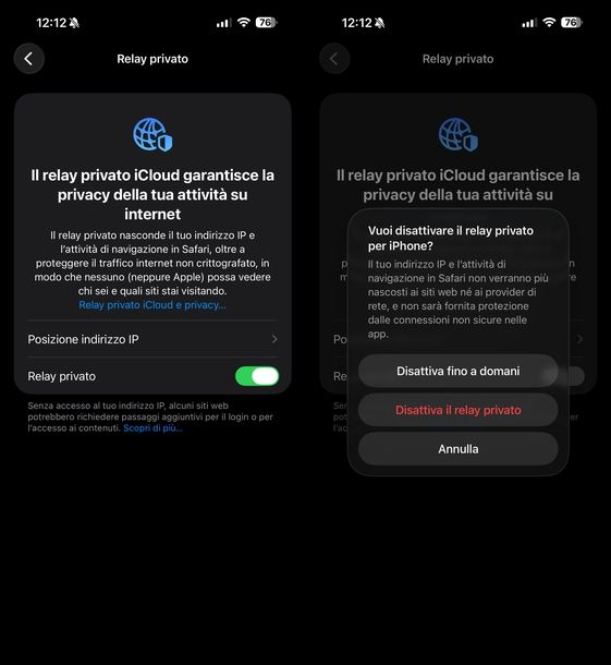 Disattivare Relay privato iCloud iOS