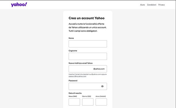 Creare indirizzo email gratis Yahoo
