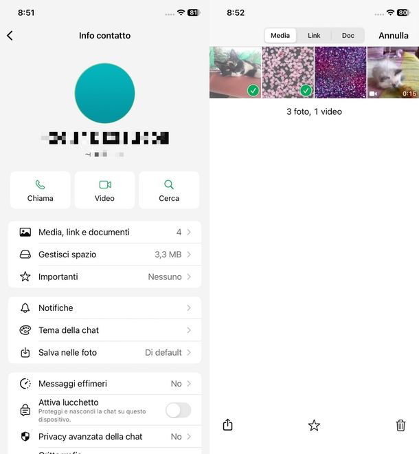 WhatsApp iOS cestino chat