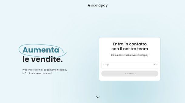 pagina sito Scalapay per commercianti