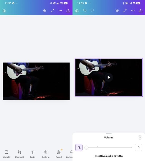 Togliere audio da video Canva Android