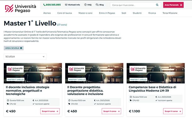 Master Universit&agrave; telematica Pegaso