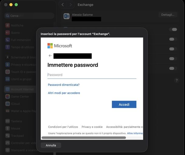 Reinserire password Outlook macOS