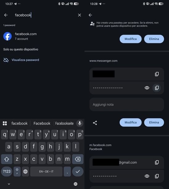 Vedere password salvate su Android impostazioni
