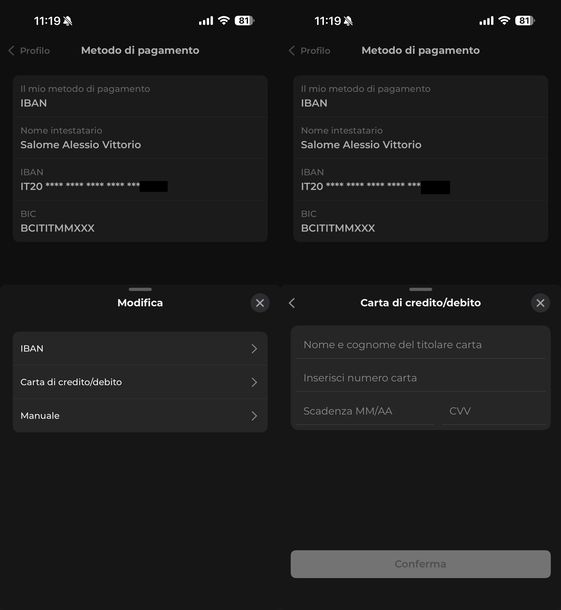Pagare iliad con carta da app