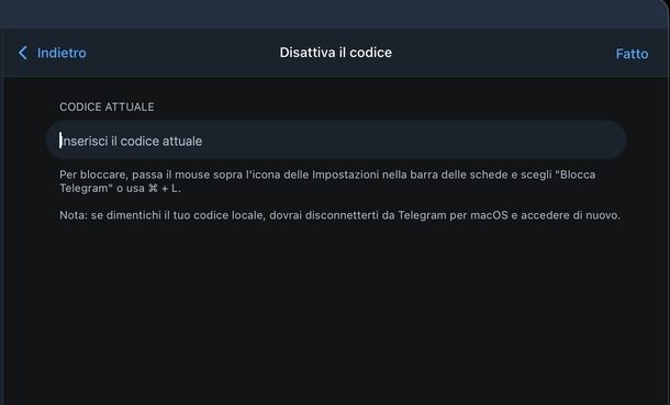Togliere blocco su Telegram app macOS