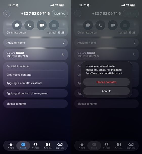 Bloccare manualmente numero specifico iOS