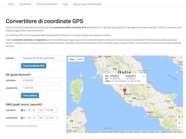 convertitore di coordinate