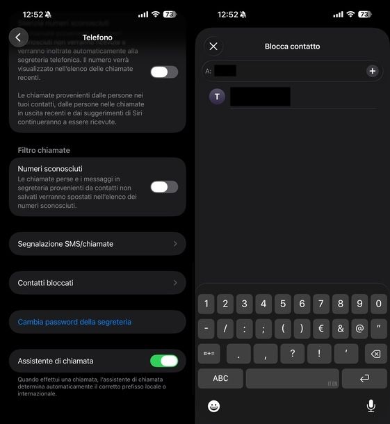 Bloccare manualmente numero specifico iOS