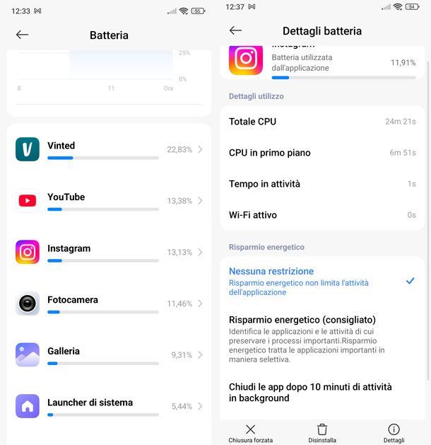Dettagli batteria app