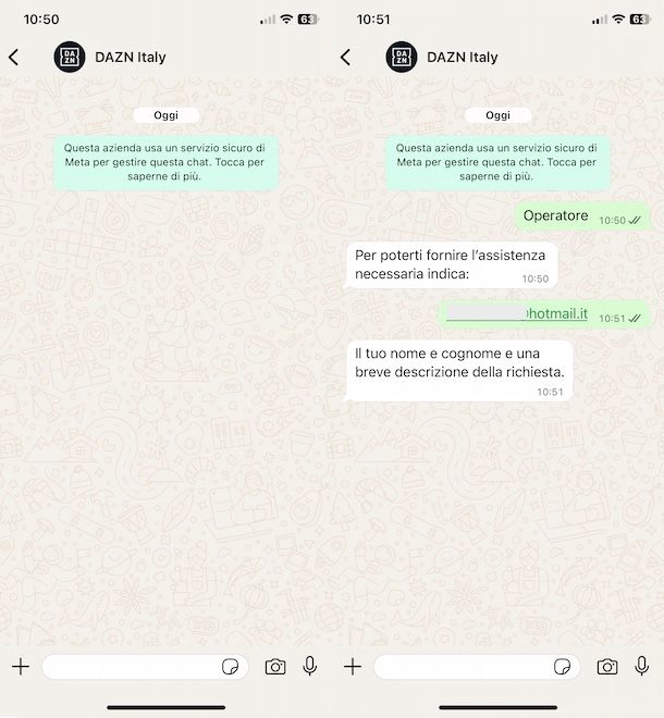Contattare DAZN su WhatsApp