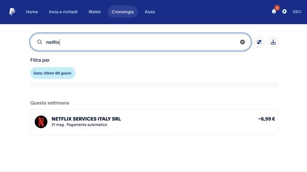 Pagamento abbonamento Netflix PayPal