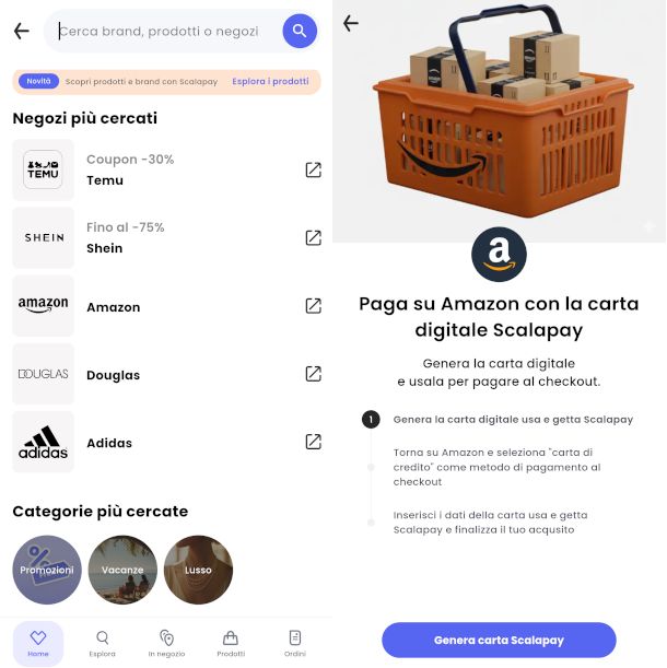 utilizzo app Scalapay con Amazon