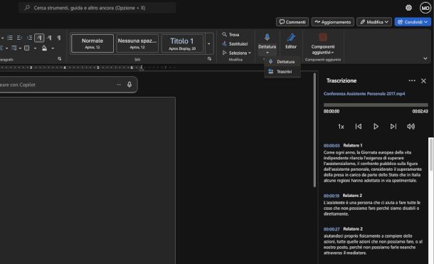 trascrizione su Word online
