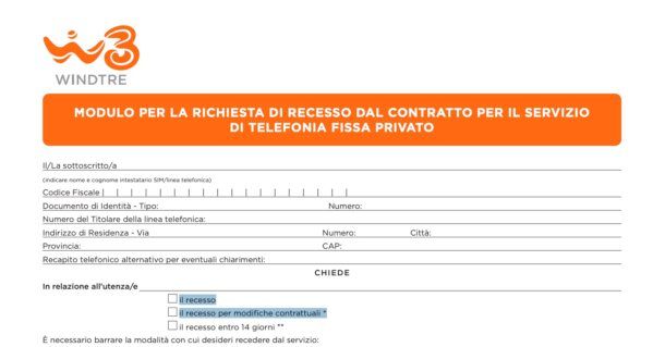 Recesso anticipato WINDTRE