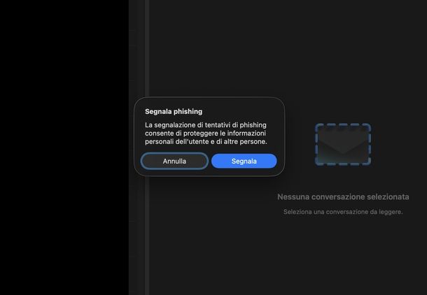 Segnalare mail sospetta Outlook macOS