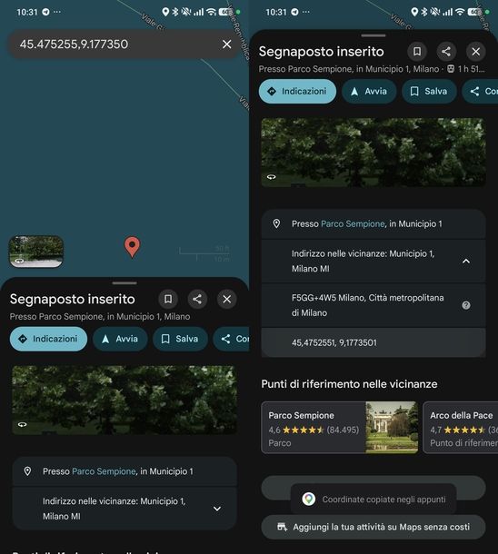 Vedere coordinate su Google Maps Android