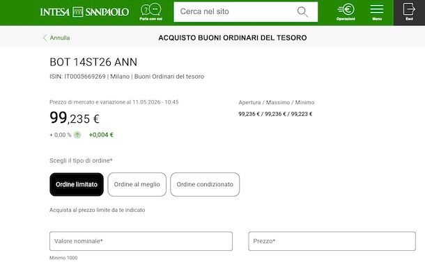 Acquistare BOT online Intesa Sanpaolo