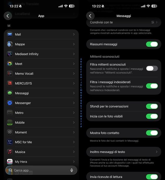 Segnalare messaggio come indesiderato iOS
