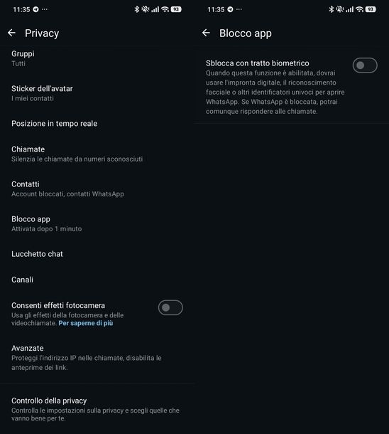 Togliere blocco app WhatsApp Android