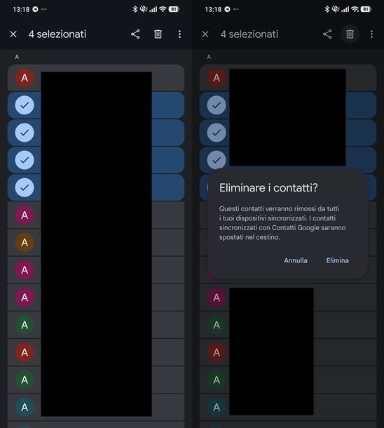 Eliminare contatto dalla rubrica Android