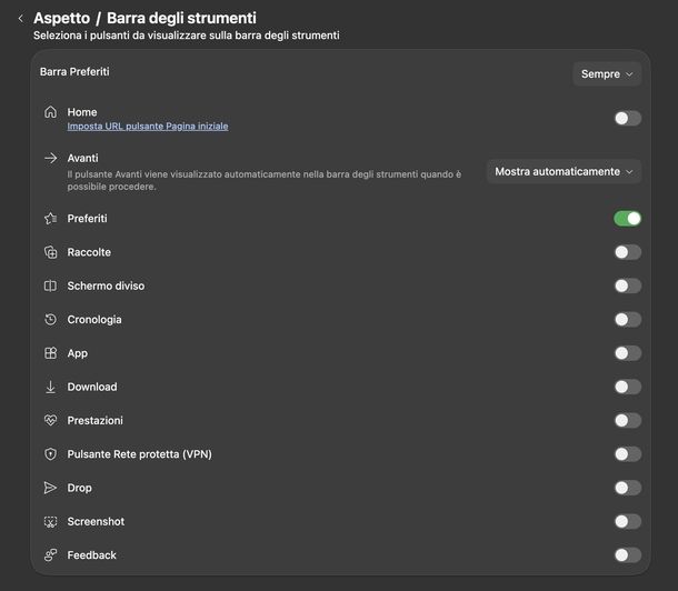 Visualizzare barra degli strumenti Microsoft Edge