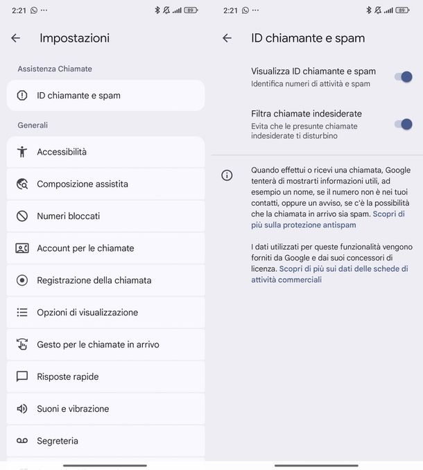 Blocco Spam Google Telefono