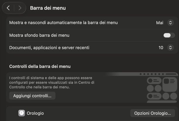 Ripristinare barra dei menu macOS