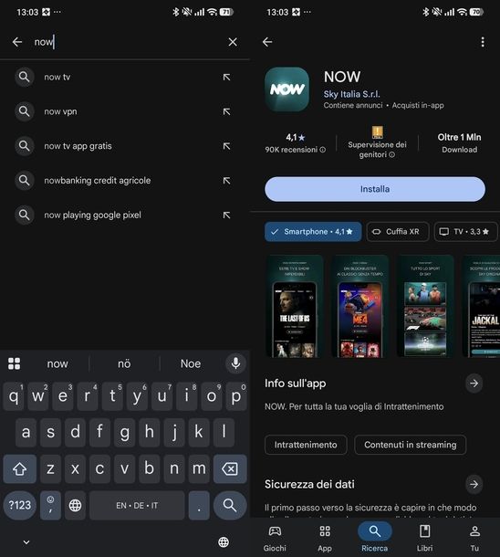 Installare NOW su Android