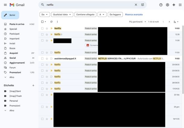 Ricerca email Netflix Gmail Web