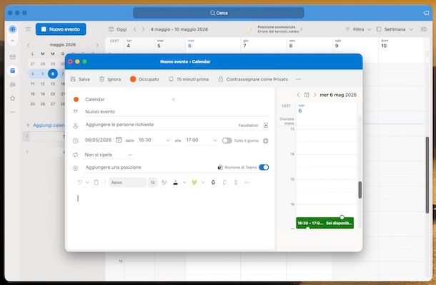 Creare riunione su Teams da Outlook