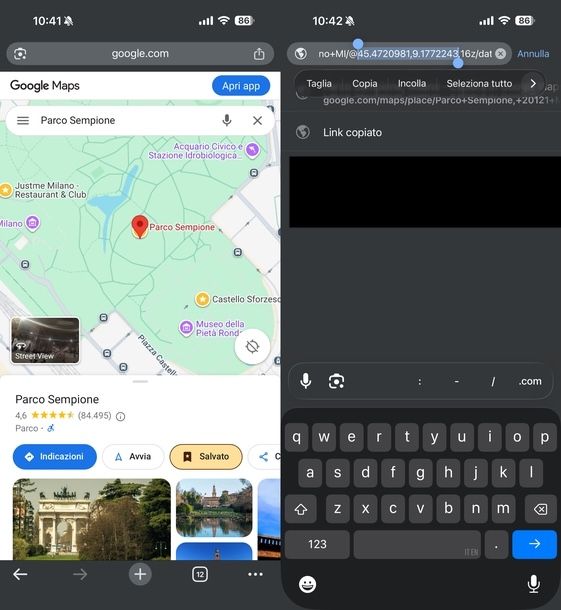 Vedere coordinate su Google Maps iOS