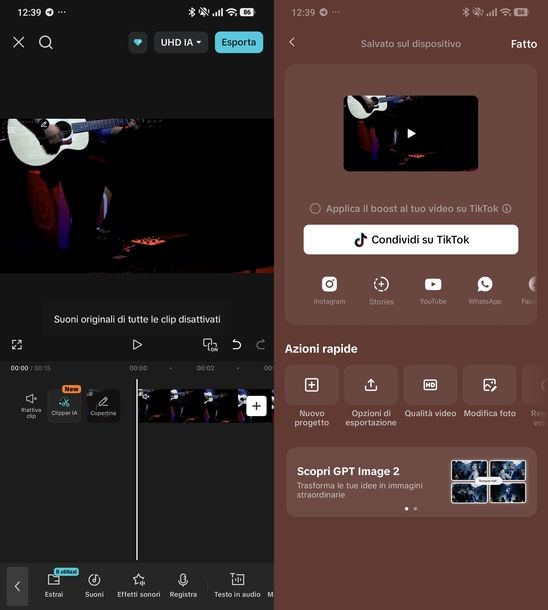 Togliere audio da video CapCut