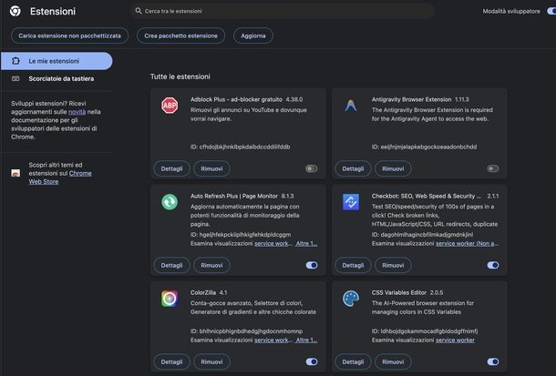 Disattivare estensione adblock Google Chrome
