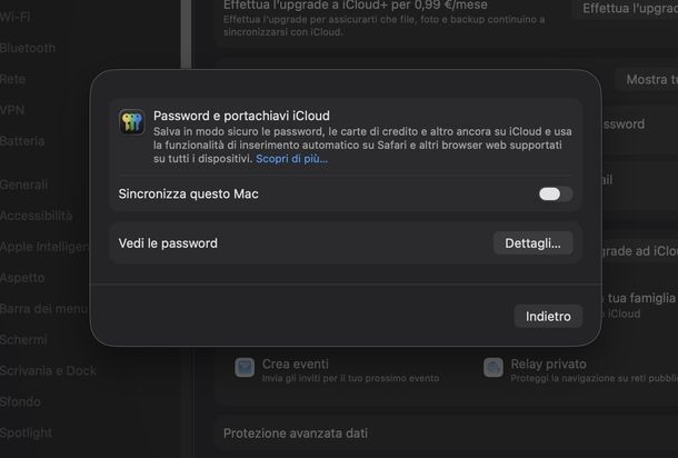 Disattivare altre sincronizzazioni iCloud macOS